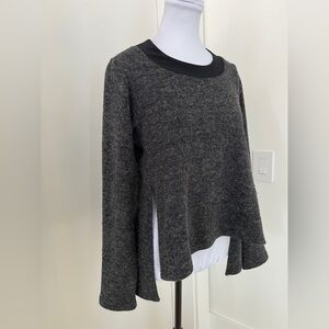 SYMPLI Sweater Fuzzy Long Sleeve Front Slits A-Line Hi Low Hem Lagenlook Artsy